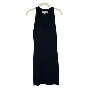 Good American Ribbed Bodycon Mini Dress  V-Neck in Black Size 3 Large Going Out